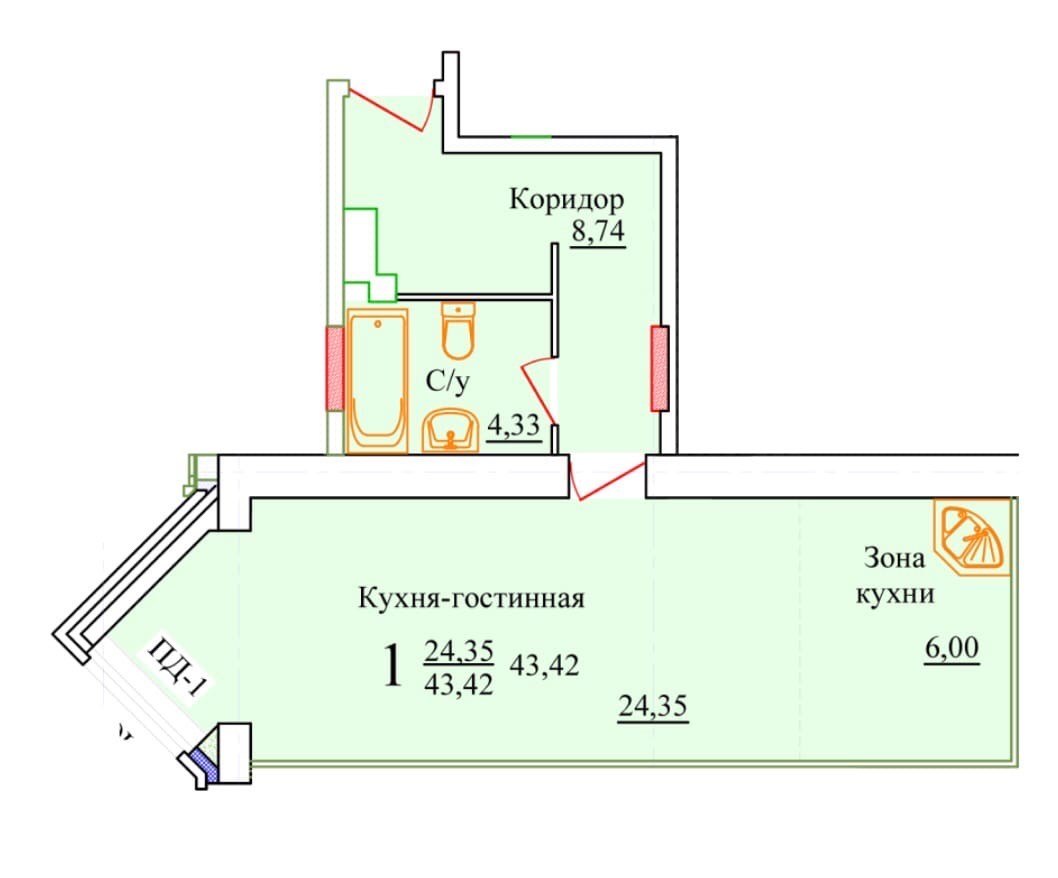 планировка квартиры 43 м2